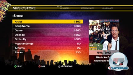 Zusätzlich zu den über 20 integrierten Songs hat man Zugriff auf die Rock Band-Bibliothek auf der Festplatte sowie den Rock Band-Store.