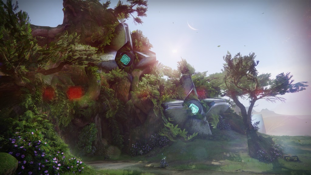Screenshot aus der Destiny 2 Erweiterung The Final Shape. Zu sehen ist die neue Region, die surreal wirkt und unter anderem riesige Ghosts umfasst.