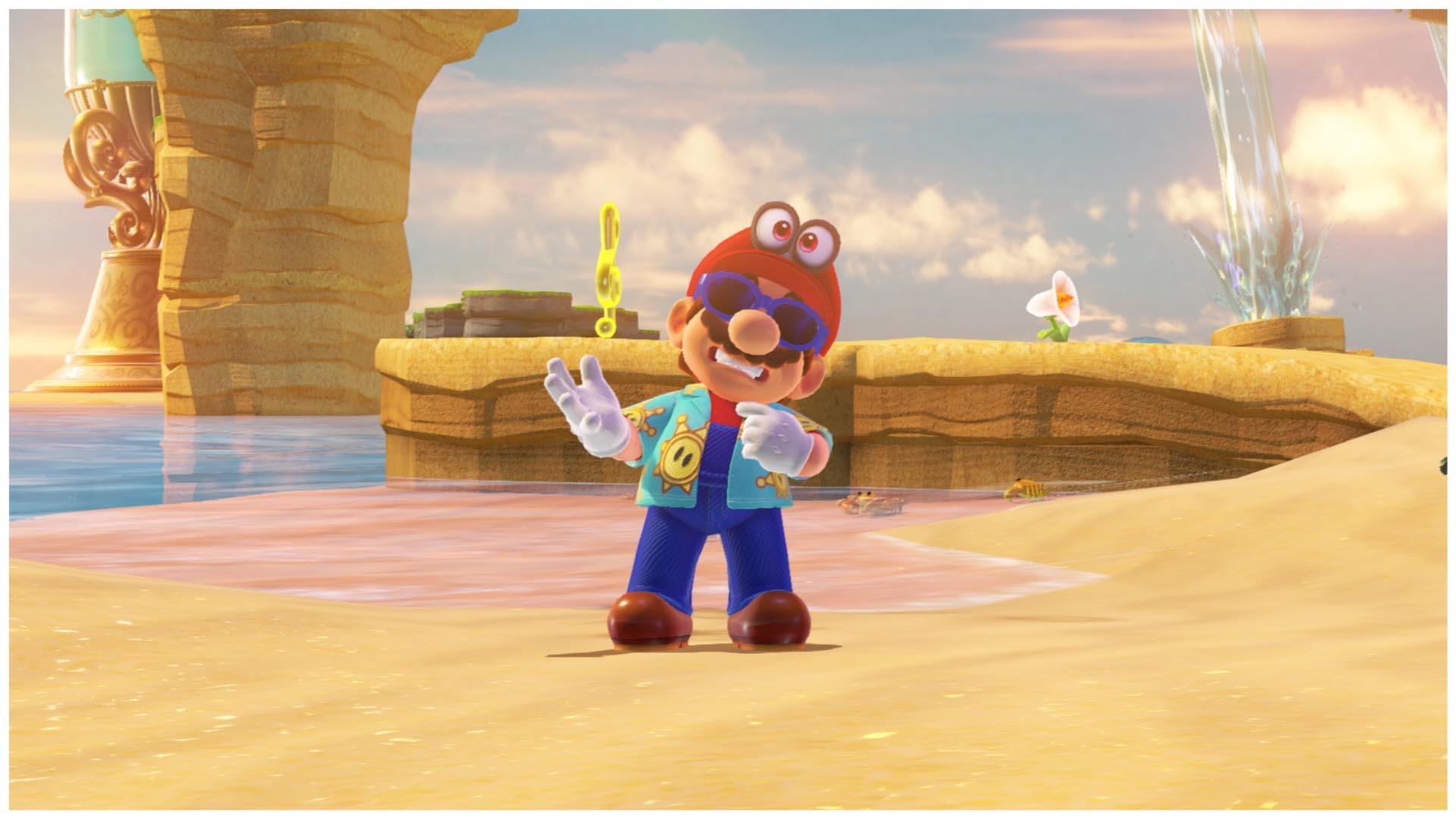 Wenn die Sonne zu stark vom Himmel scheint, kommt sogar Tausendsassa Mario ins Schwitzen. Gut, dass er bereits die passende Brille trägt.