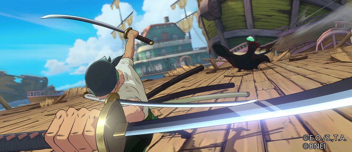 Der Kampf von Zorro gegen Falkenauge in One Piece: Project Fighter.