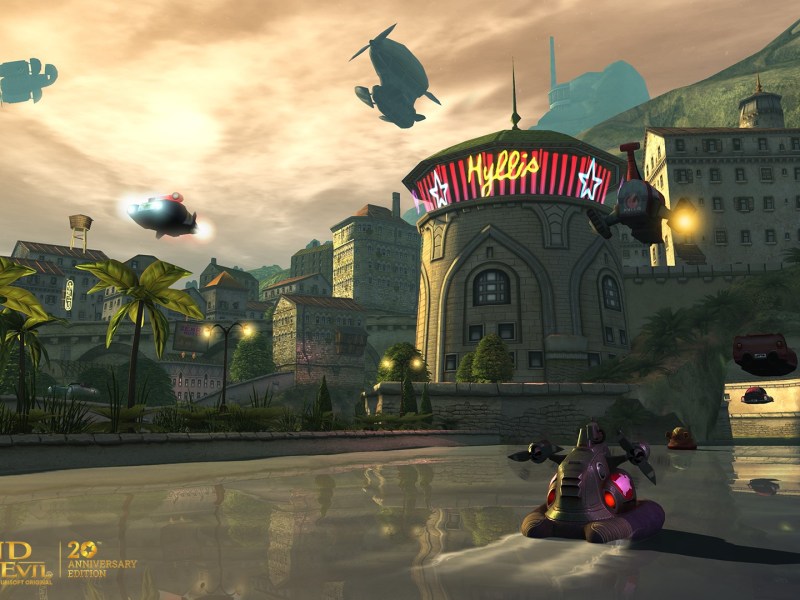 Screenshot von Beyond Good & Evil mit Jade's Hovercraft-Boot auf dem Planeten Hyllis