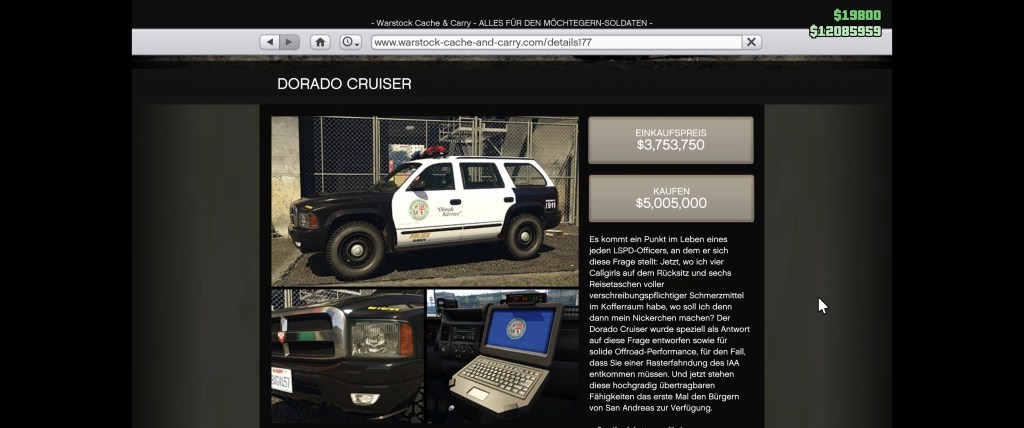 Der Dorado Cruiser ist seit dem Bottom Dollar Bounties-Update in GTA Online vertreten.