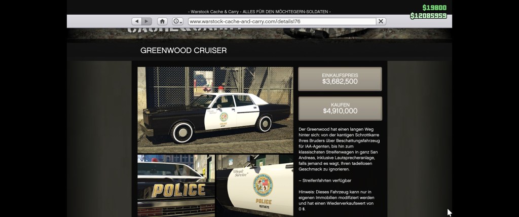 Streife fahren mit dem Greenwood Cruiser: Dieses Fahrzeug gibt es in GTA Online seit dem Bottom Dollar Bounties-Update.