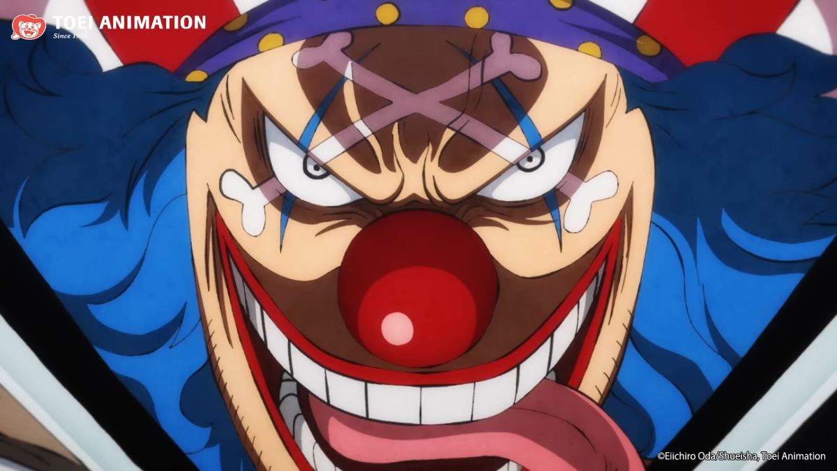 Großaufnahme von Clown Buggy aus One Piece.