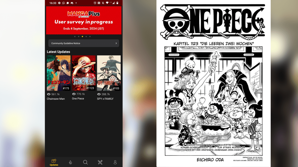 Screenshots der Mobile App zum Angebot von Manga Plus.