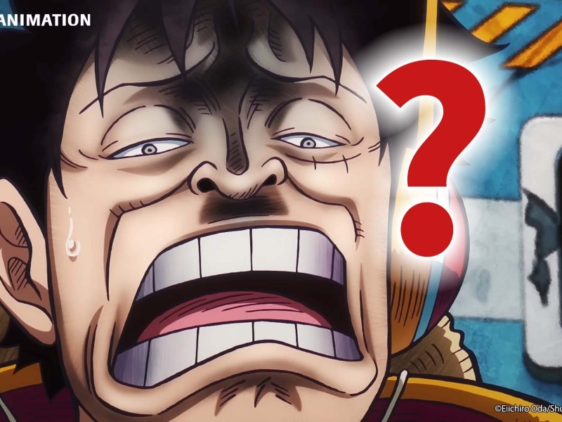 Ruffy aus One Piece zieht eine komische Miene.