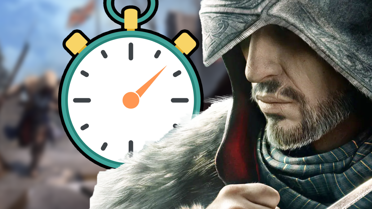 Eine Bildmontage, bestehend aus einem männlich gelesenem Charakter aus Assassin's Creed Revelations und einer Verfolgungsjagd-Szene aus Assassin's Creed 3.