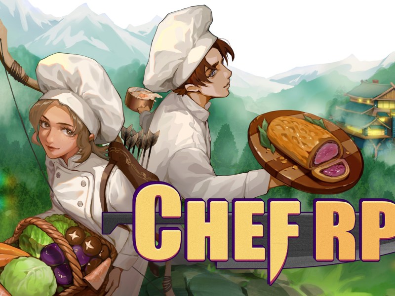 Ein Koch und eine Köchin neben dem Logo von Chef RPG