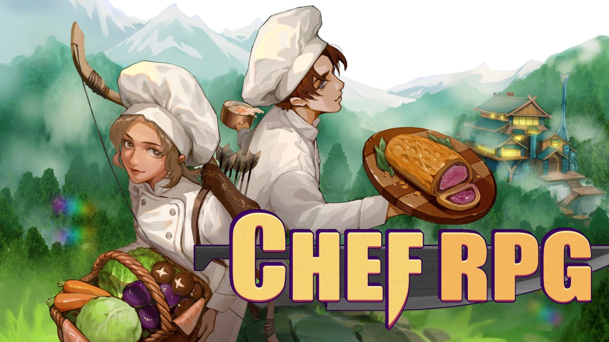 Ein Koch und eine KÃ¶chin neben dem Logo von Chef RPG