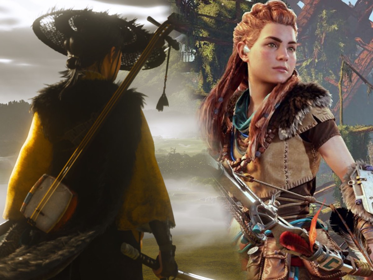 Screenshot-Collage aus Ghost of Yotei und Horizon Zero Dawn Remastered.