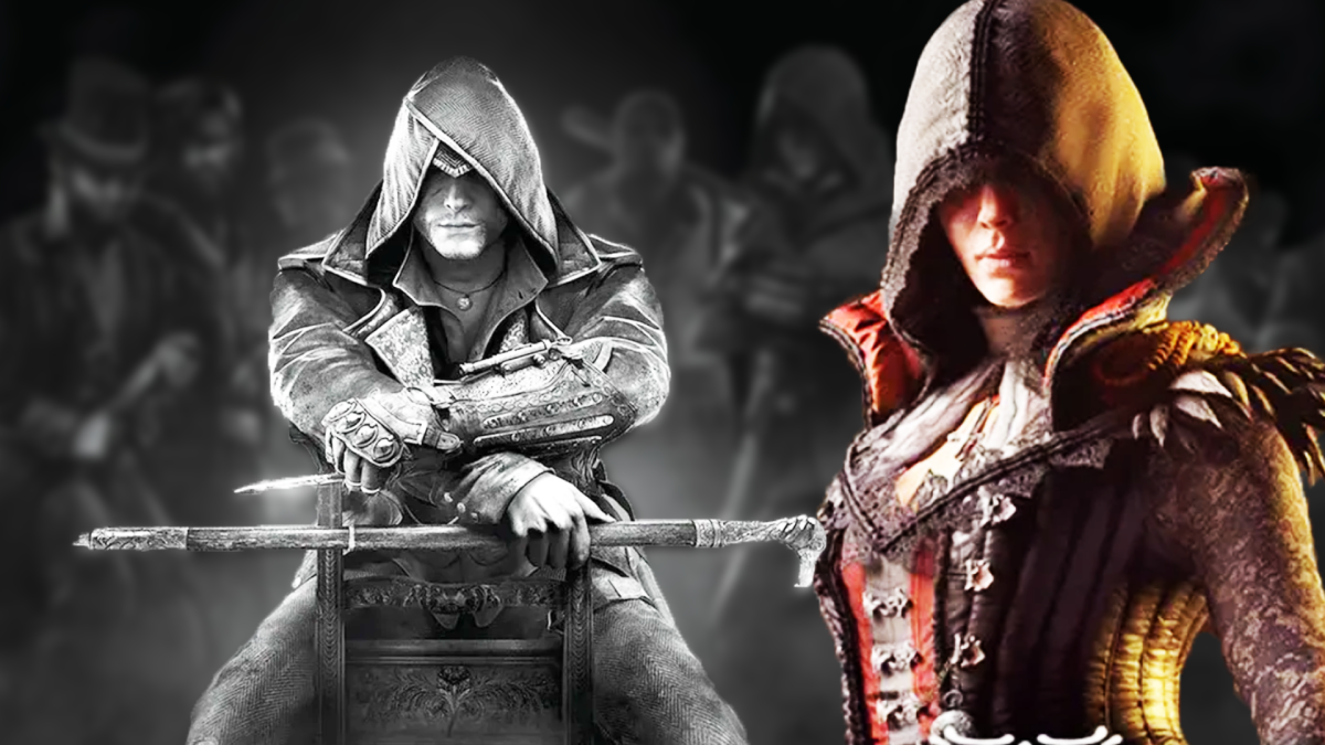 Eine Bildmontage, welche die beiden Videospielheld*innen Evie und Jacob Frye aus Assassin's Creed Syndicate zeigt.