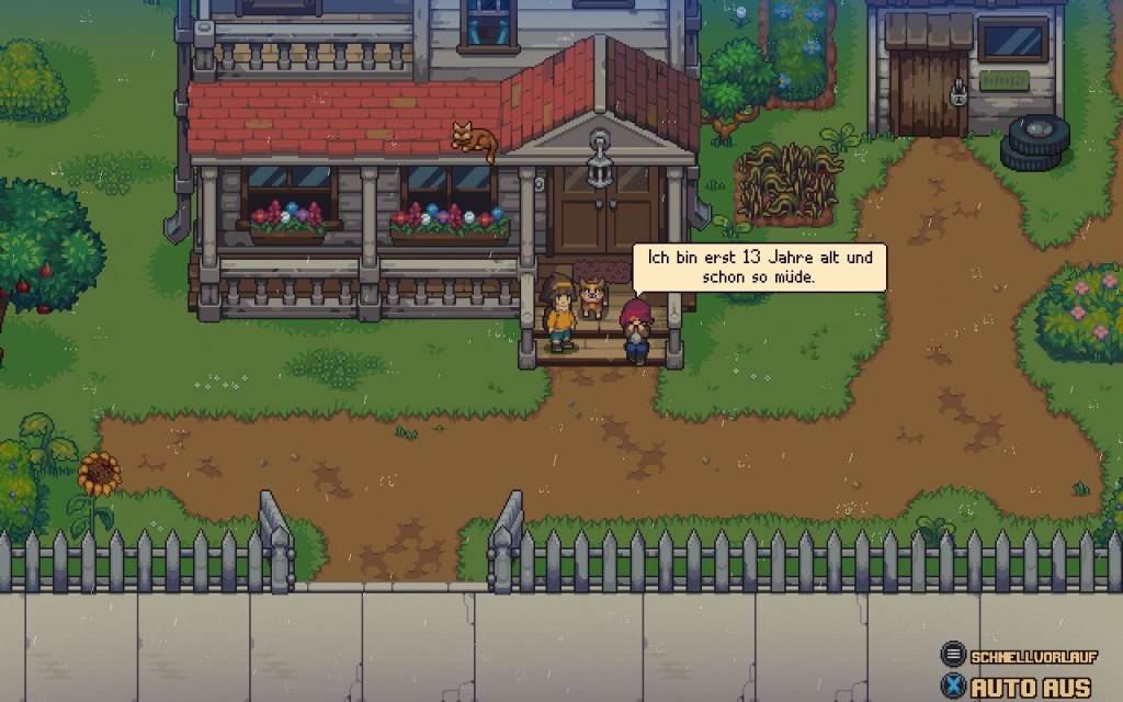 Screenshot aus Bloomtown. Zu sehen ist Ramona, die gerade einen Tiefpunkt erreicht.