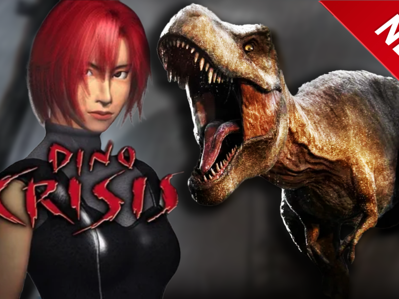 Bildmontage, in deren Zentrum zwei große Frauen stehen: Die (menschliche) Heldin Regina aus Dino Crisis, die (tierische) Heldin Roberta Rex aus Jurassic Park & World.