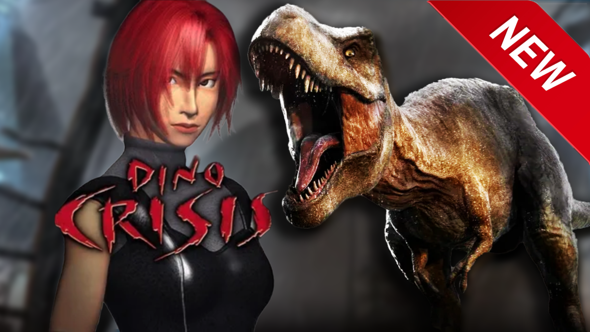 Bildmontage, in deren Zentrum zwei große Frauen stehen: Die (menschliche) Heldin Regina aus Dino Crisis, die (tierische) Heldin Roberta Rex aus Jurassic Park & World.