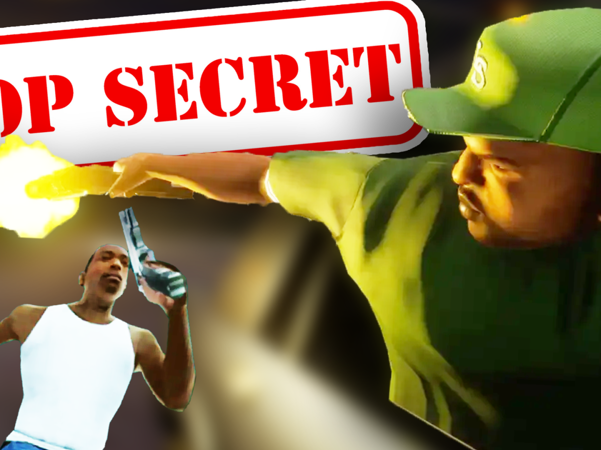 Bildmontage, die mitunter Carl Johnson zeigt, den spielbaren Helden aus GTA San Andreas.