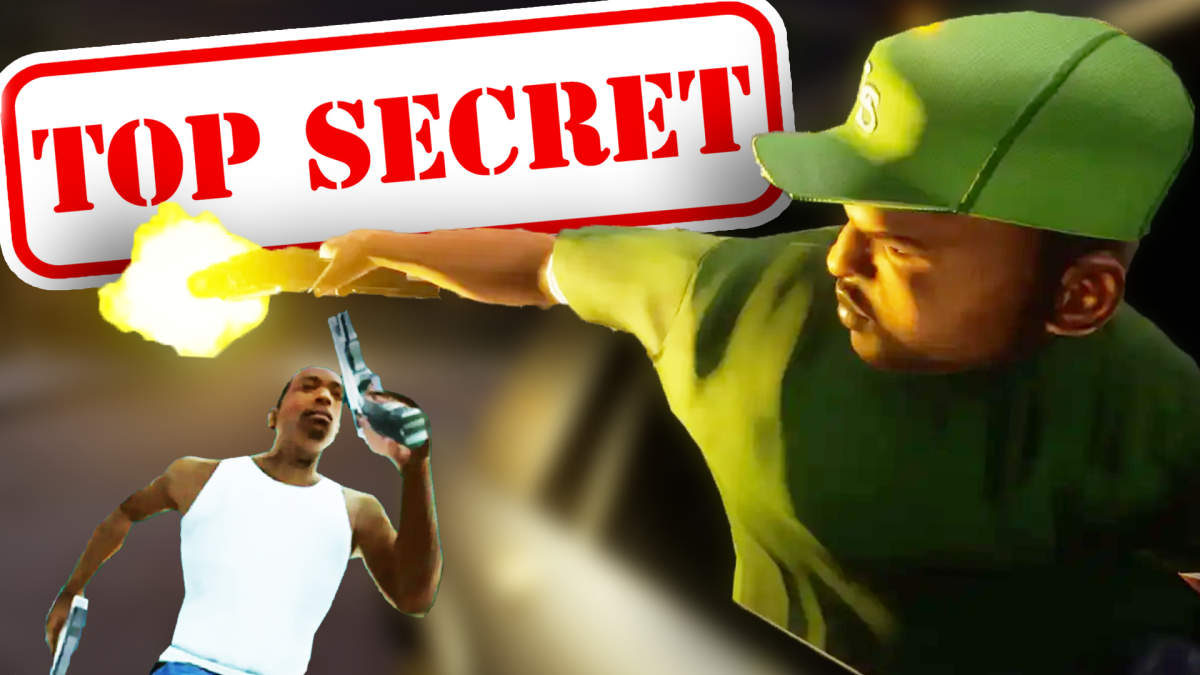 Bildmontage, die mitunter Carl Johnson zeigt, den spielbaren Helden aus GTA San Andreas.