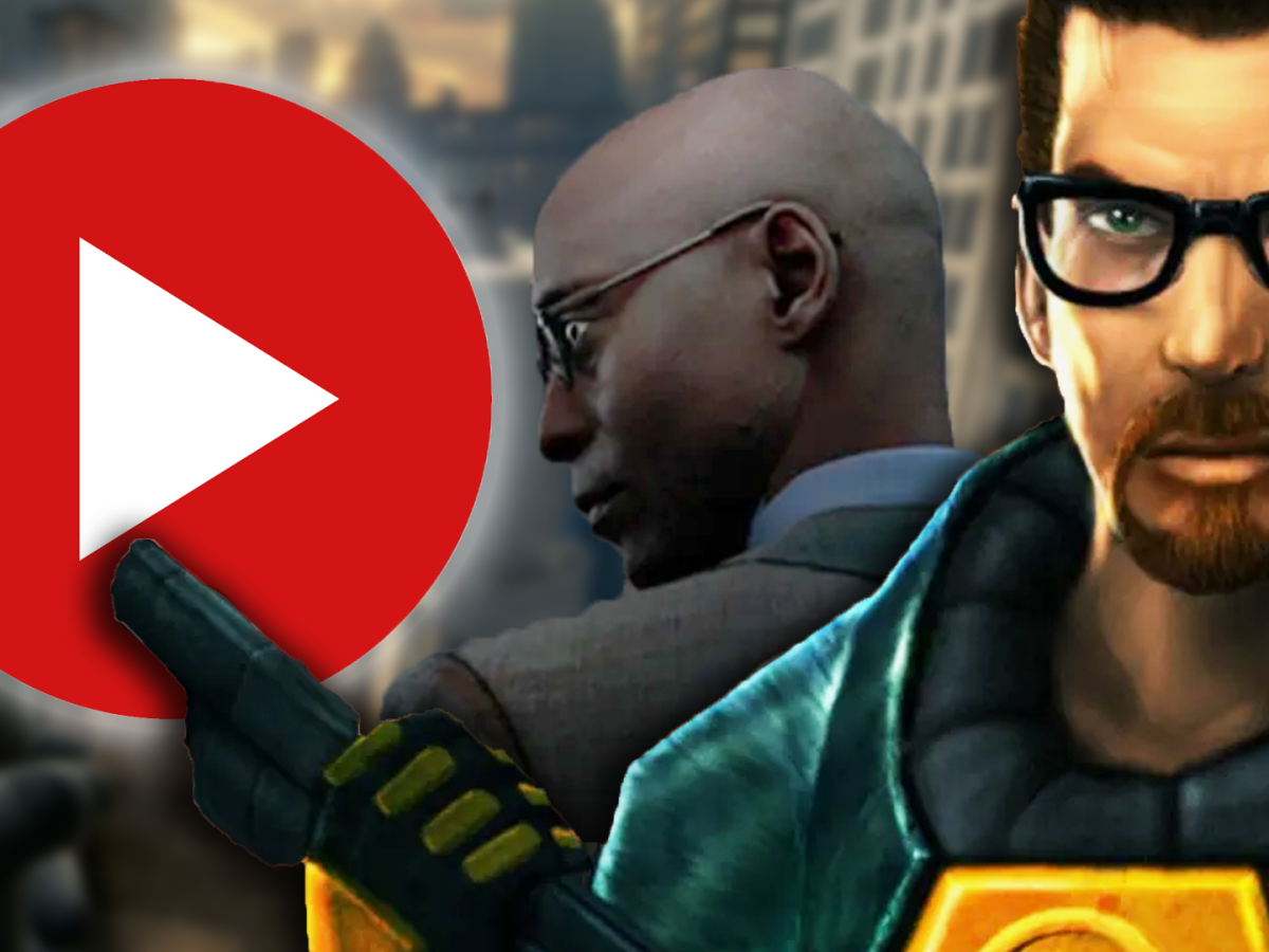 Bildmontage, bestehend aus drei Bestandteilen: Gordon Freeman aus Half-Life, Charon aus John Wick und ein an YouTube erinnernder Play-Button.