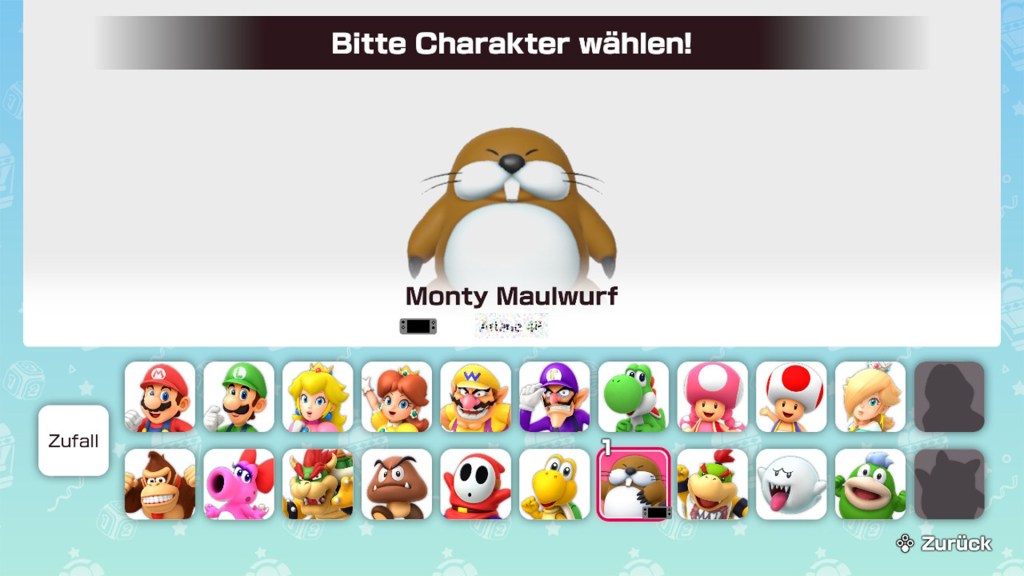 Die Charakterauswahl im Spiel Super Mario Party Jamboree