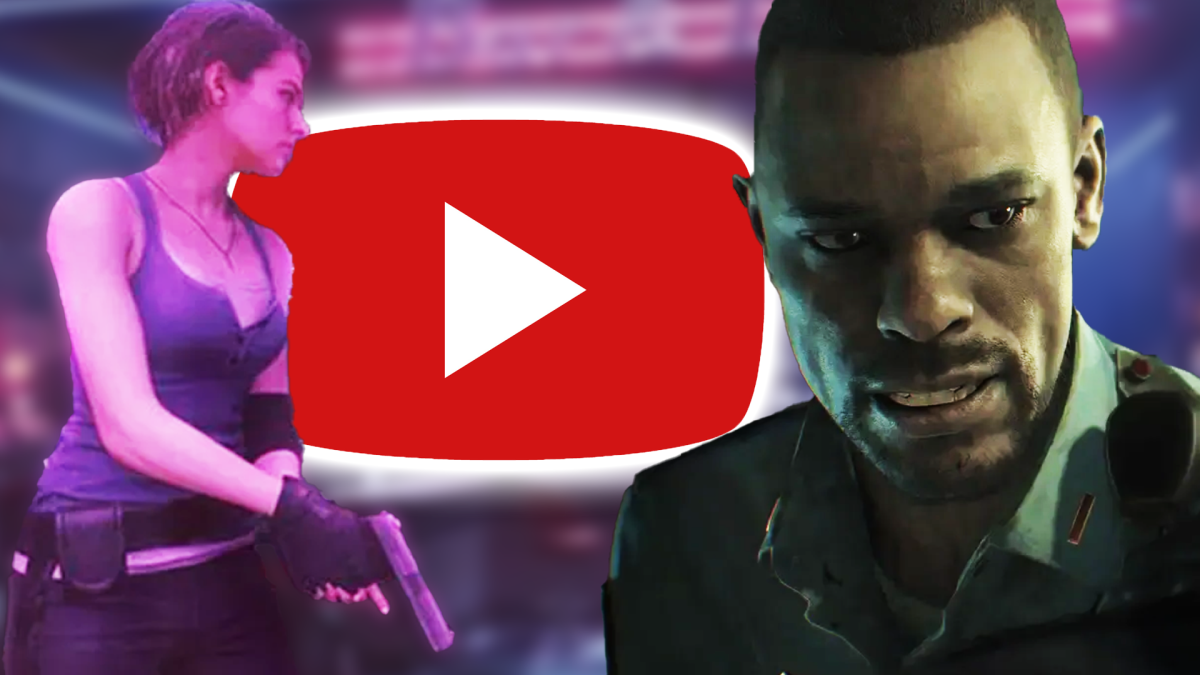 Bildmontage, in deren Zentrum der Play-Button aus YouTube, Jill Valentine und ein Polizist aus den Resident Evil-Spielen im Zentrum stehen.