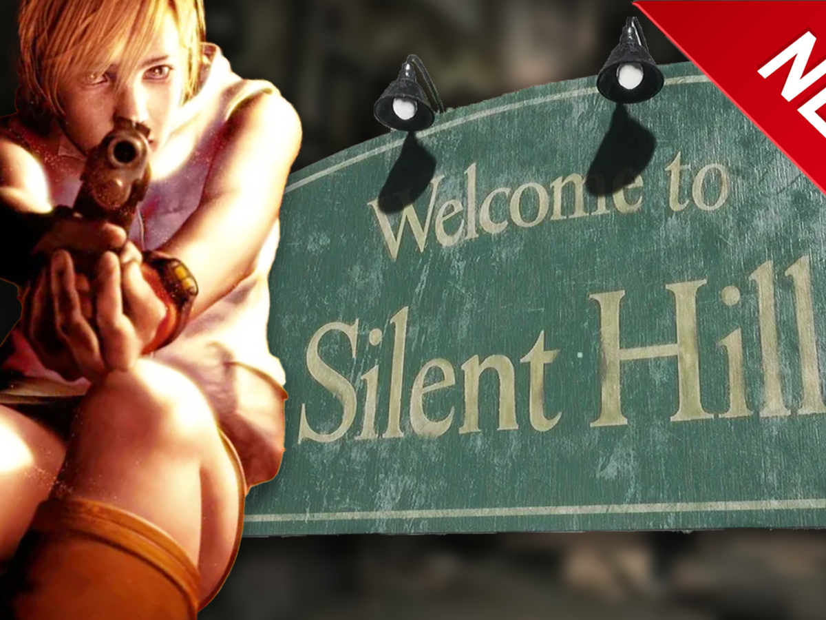 Eine Bildmontage, in deren Zentrum stehen: Das ikonische Straßenschild aus Silent Hill und die Heldin Heather Mason aus Silent Hill 3.