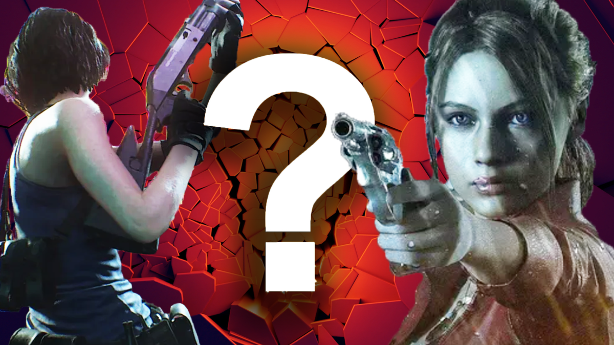 Eine Bildmontage, die Claire Redfield und Jill Valentine aus den Resident Evil-Spielen zeigt - und ein groÃŸes, fettes Fragezeichen.