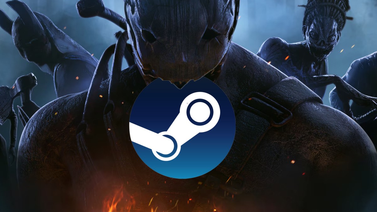 Screenshot aus Dead by Daylight kombiniert mit dem Steam Logo.