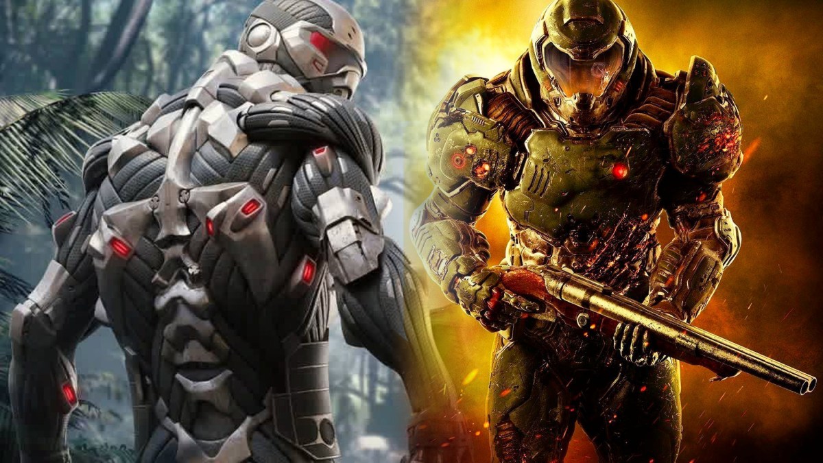 Screenshot-Collage aus Crysis Remastered und Doom von 2016.