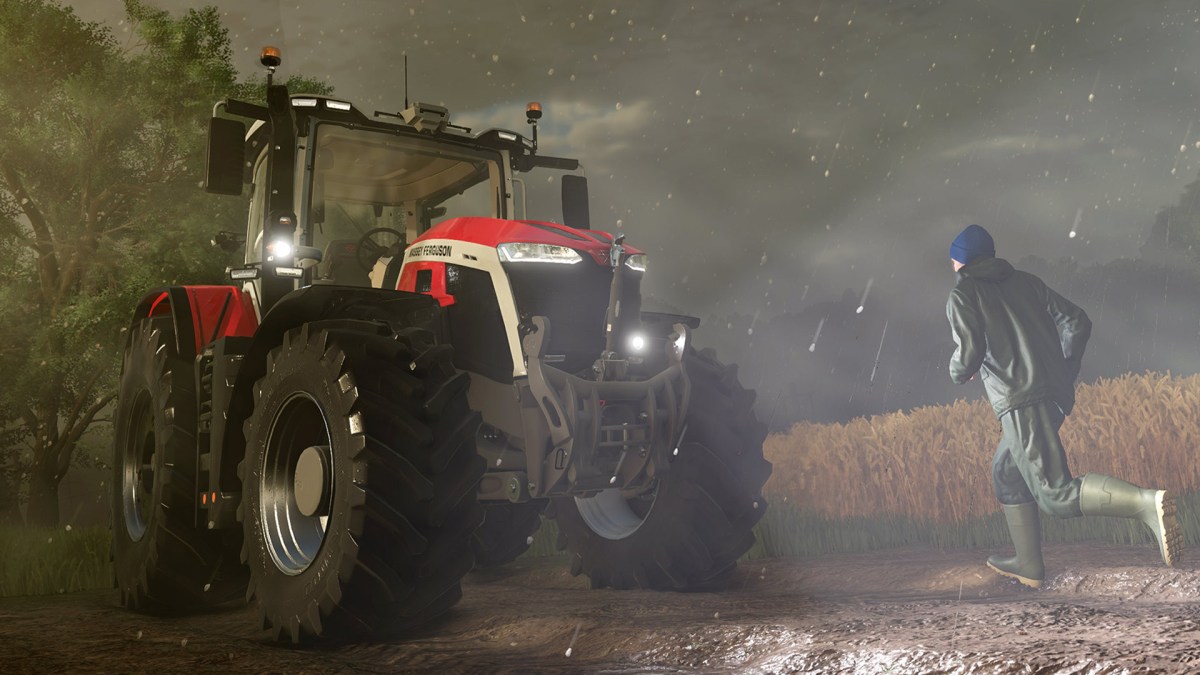 Bild vom Landwirtschafts-Simulator 25 mit einem Traktor im Regen