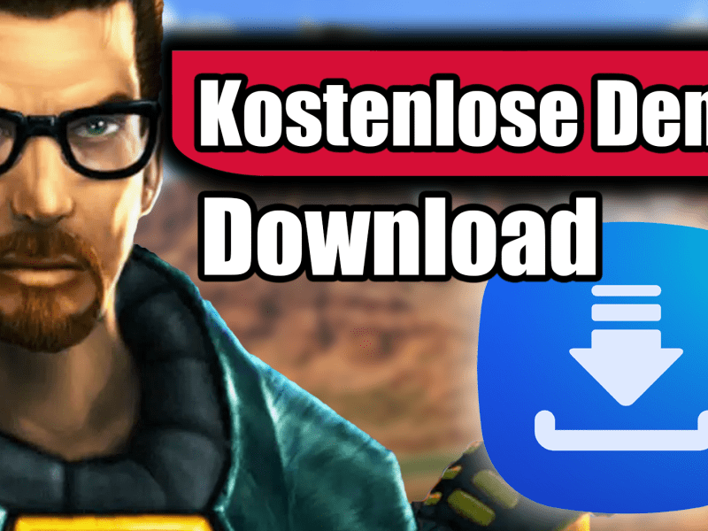 Eine Bildmontage, mit Gordon Freeman aus Half-Life im Fokus - und ein blauer Download-Button.