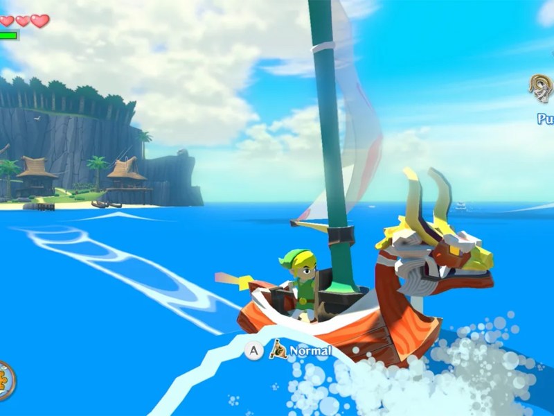 Bild aus The Legend of Zelda: Wind Waker mit Link wie er segelt.