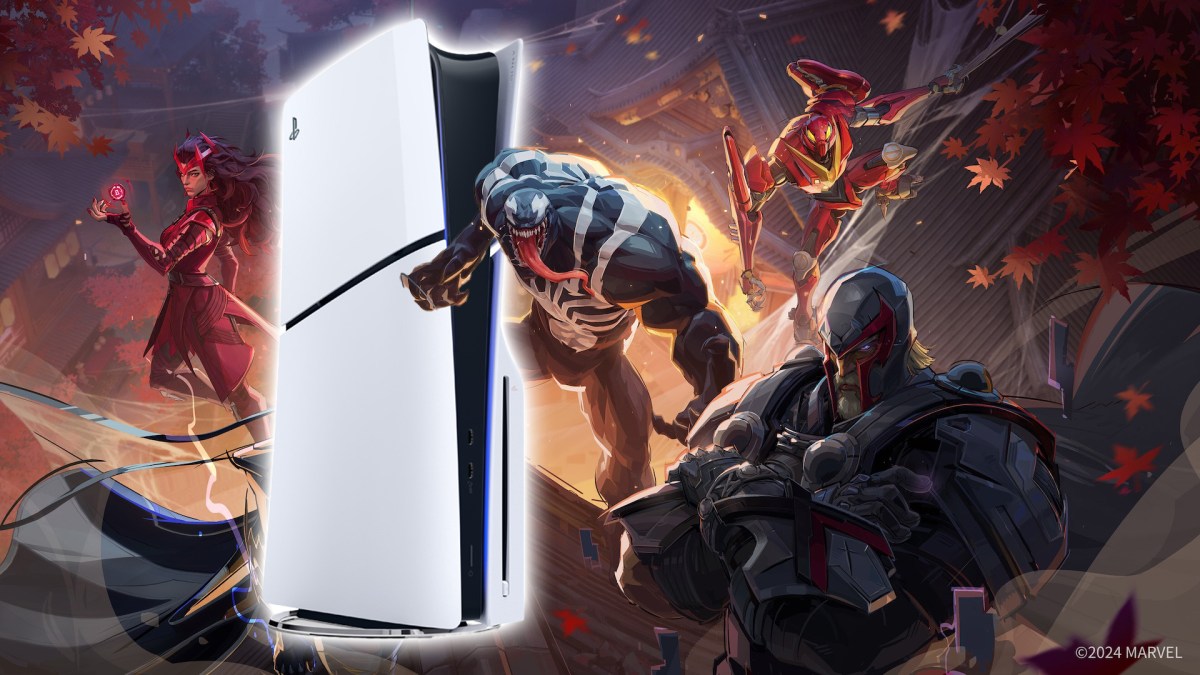 Ein Promo-Bild von Marvel Rivals mit einer PlayStation 5 darauf.