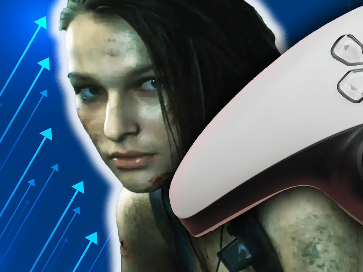 Eine Bildmontage, die Jill Valentine aus Resident Evil 3 Remake zeigt - und einen PlayStation-5-Controller im Anschnitt.