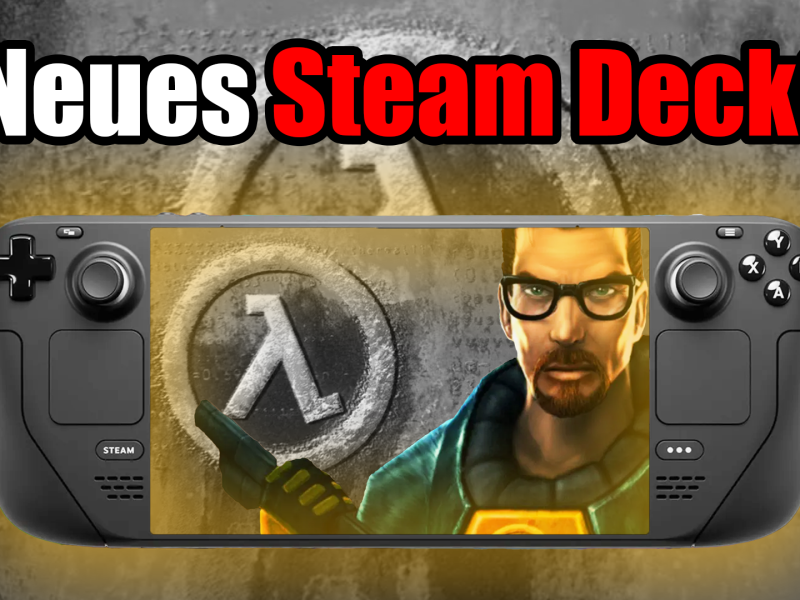 Eine Bildmontage, die das Steam Deck zeigt - und Gordon Freeman aus Half-Life auf dem Display.