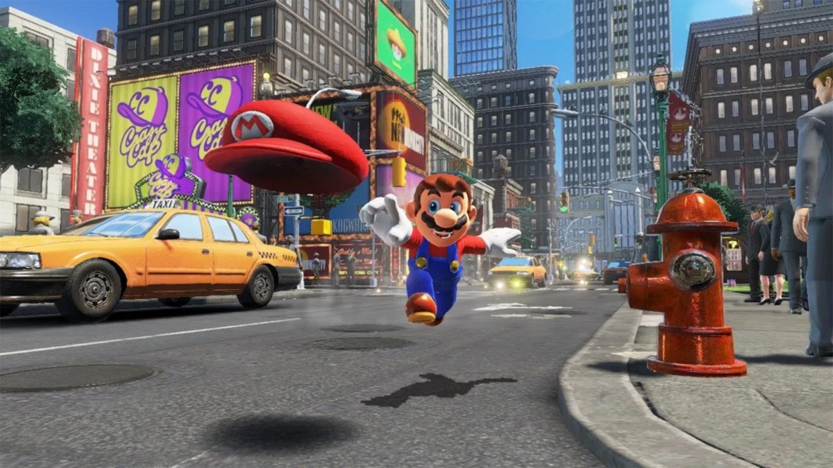 Mario wirft im Spiel Super Mario Odyssey seine MÃ¼tze