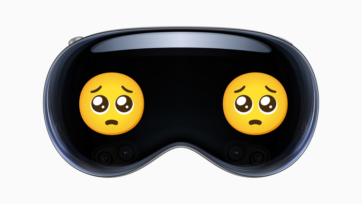 Ein Bild von der Apple Vision Pro mit zwei traurigen Emojis.