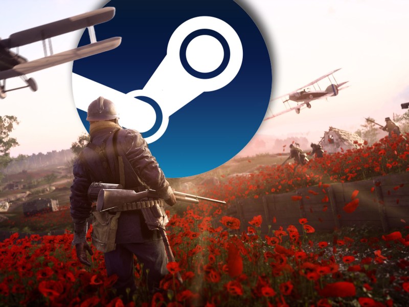 Screenshot aus Battlefield 1 kombiniert mit dem Logo von steam.