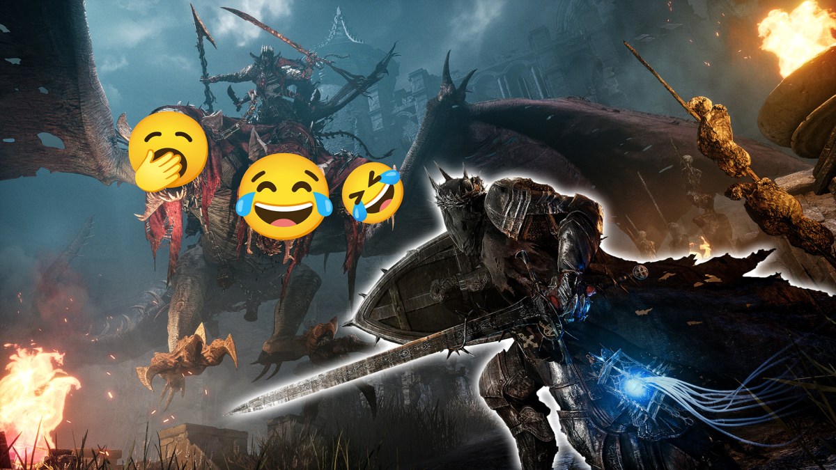 Ein Screenshot aus Lords of the Fallen mit zwei lachenden und einem gÃ¤hnenden Emoji.