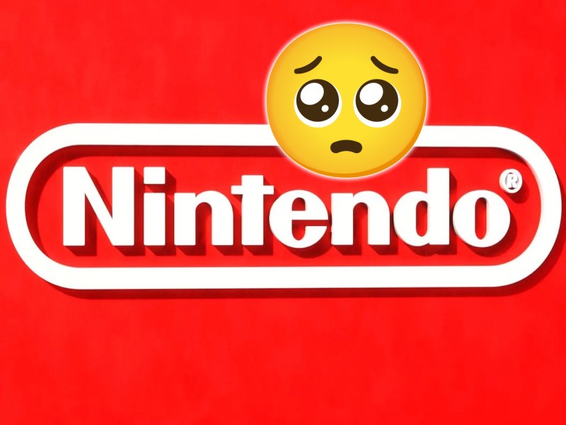 Das Logo von Nintendo mitsamt einem traurigen Smiley.