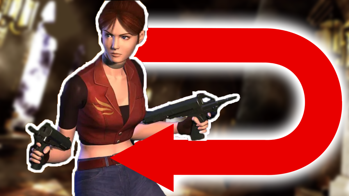 Eine Bildmontage, die Claire Redfield aus Redient Evil Code: Veronica X zeigt.