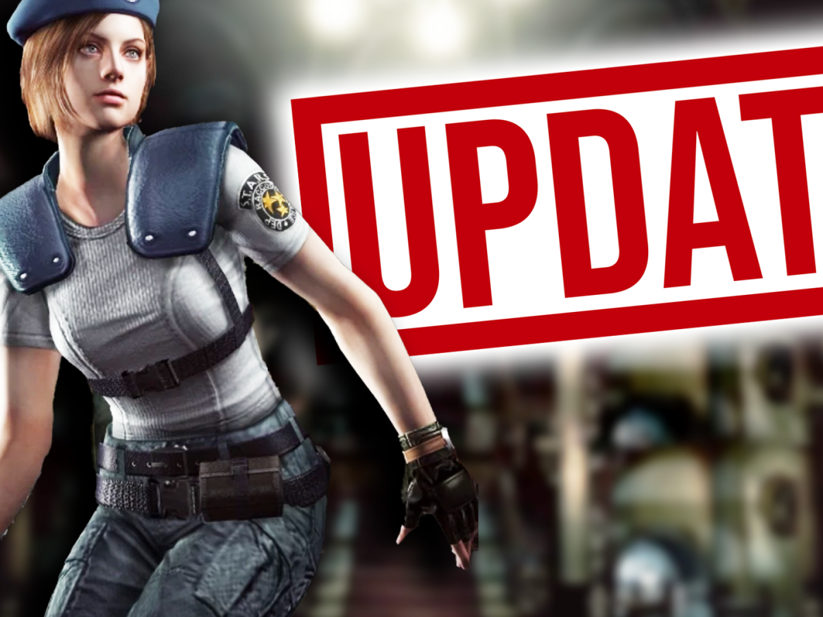 Eine Bildmontage, die Jill Valentine aus Resident Evil zeigt - und einen roten Update-Button.