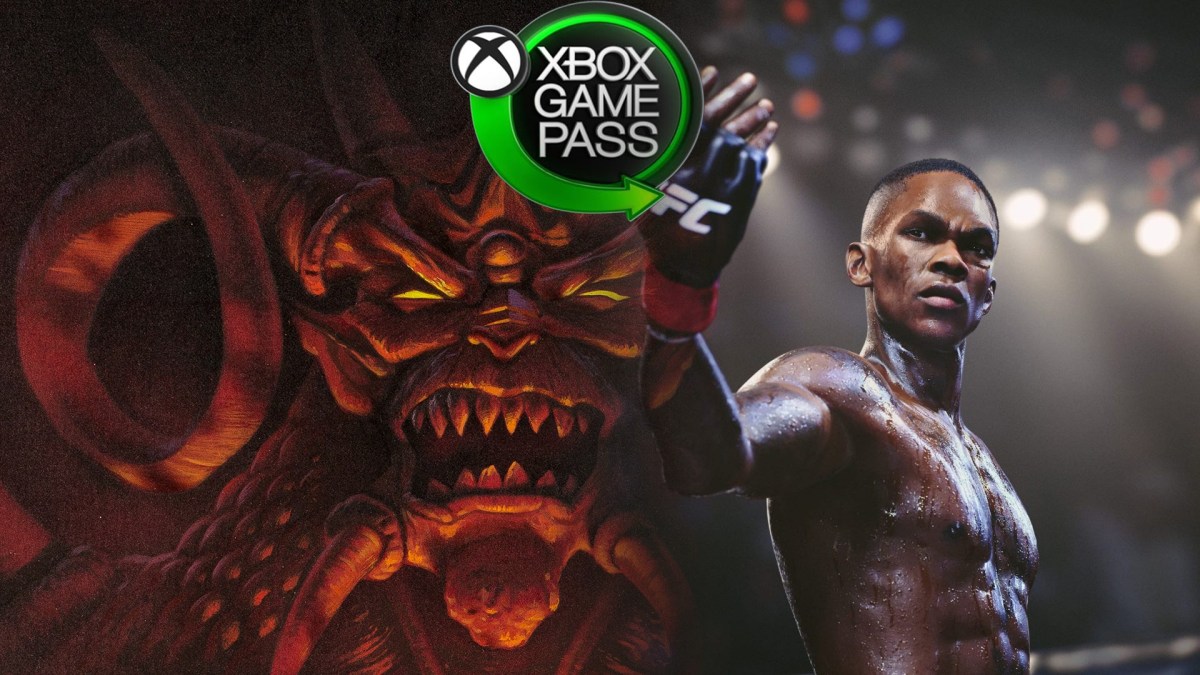 Collage aus Diablo und EA Sports UFC 5, versehen mit dem Xbox Game Pass Logo.