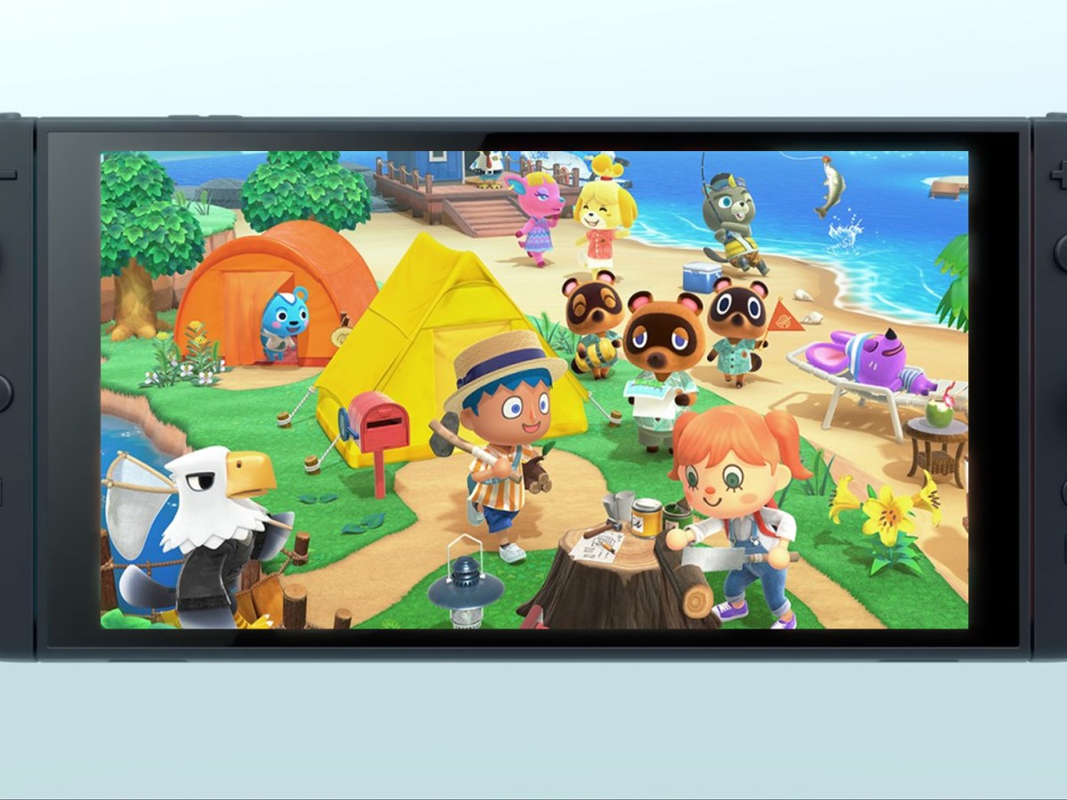 Bildmontage von der Nintendo Switch 2 mit einem Artwork aus Animal Crossing: New Horizons.