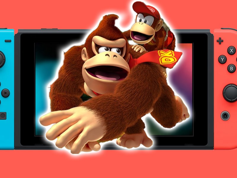 Bild von der Nintendo Switch mit Donkey und Diddy Kong im Vordergrund.