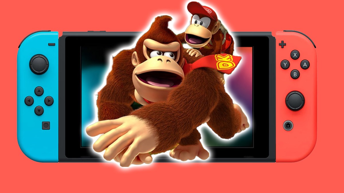 Bild von der Nintendo Switch mit Donkey und Diddy Kong im Vordergrund.