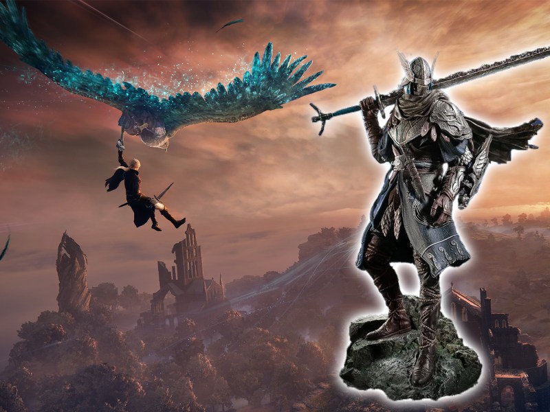 Ein Screenshot aus Elden Ring Nightreign mitsamt der Figur aus der Collector's Edition.