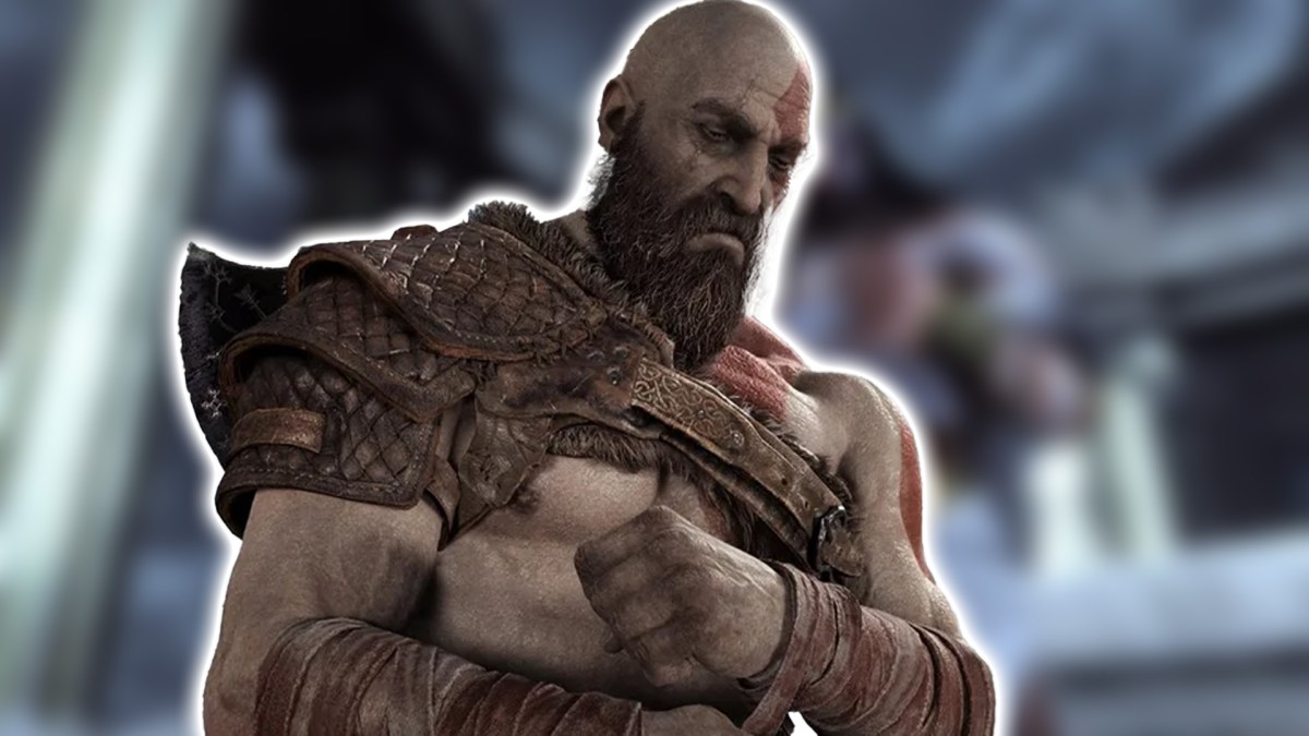 Screenshot aus God of War 3. Im Vordergrund wurde der moderne Kratos aus den neuen Spielen eingefÃ¼gt.