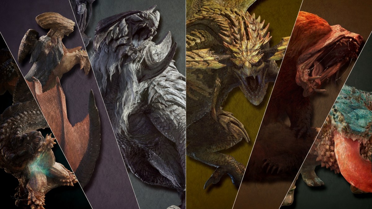 Eine Collage von verschiedenen Monstern aus Monster Hunter Wilds.