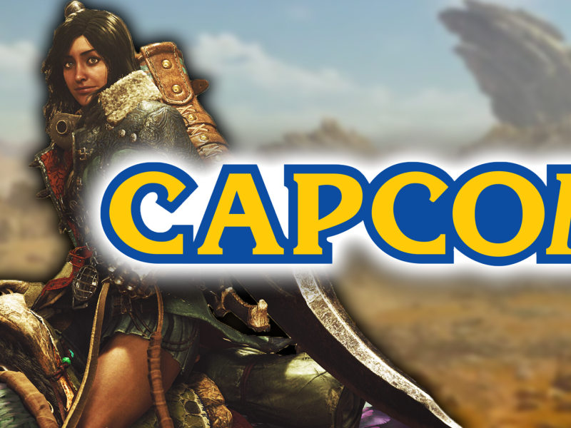 Eine Bildmontage, die einen weiblich gelesenen Charakter aus Monster Hunter Wilds zeigt - und das Capcom-Logo daneben.