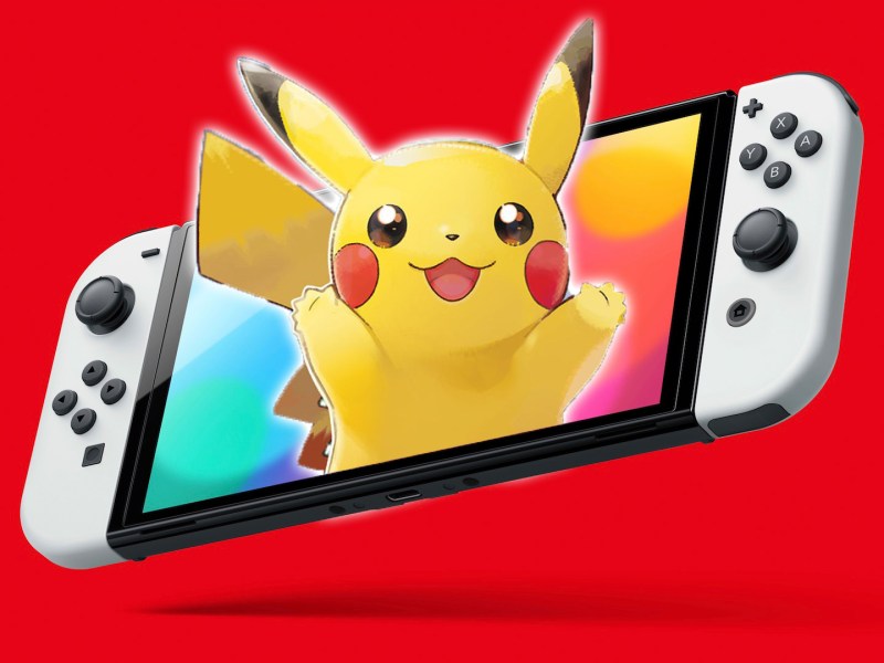 Ein Bild von der Nintendo Switch mit einem Pikachu darin.