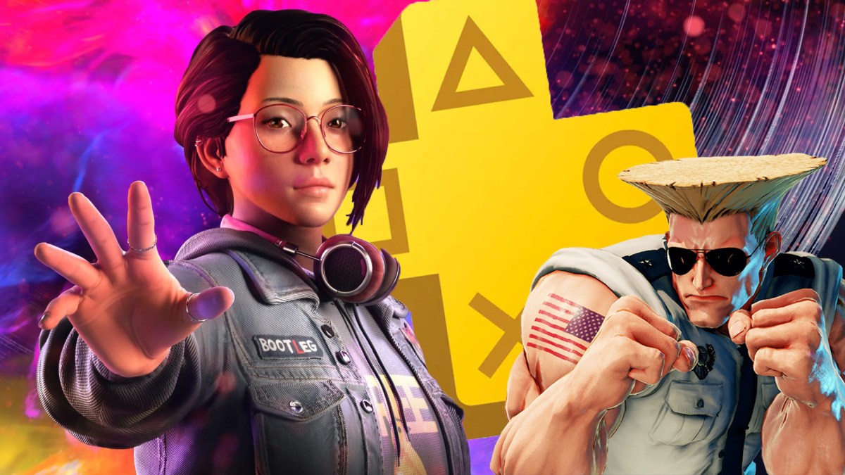 Alex Chen aus Life is Strange: True Colors und Guile aus Street Fighter 5 vor dem PS Plus Logo.